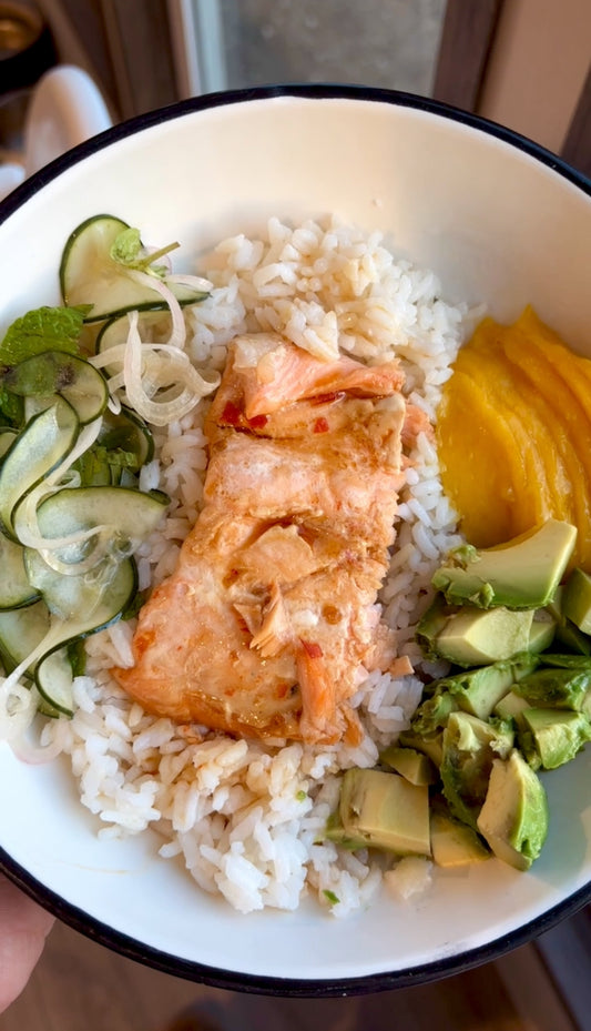 Honey Soy Foil Salmon Bowls with Coconut Ginger Rice